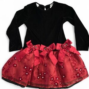 Blueberi Boulevard Holiday Dress Black Velvet Top Red Taffeta Skirt Christmas 5Y